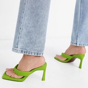 LIME GREEN padded thong sandal heels